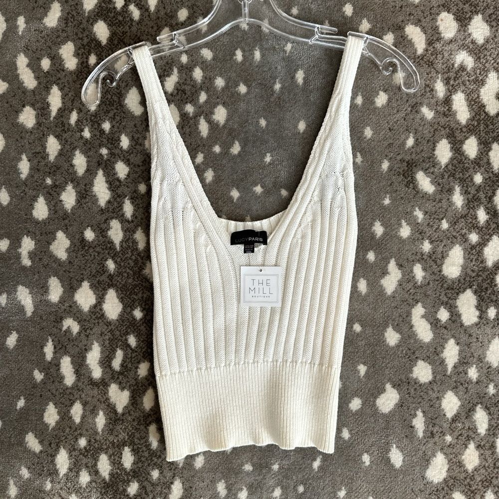Lucy Paris Cream Ribbed V-Neck Tank Top